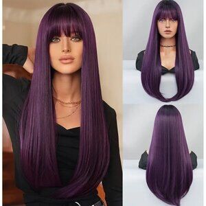 NEW 28 inch Long Ombre purple  glueless wig